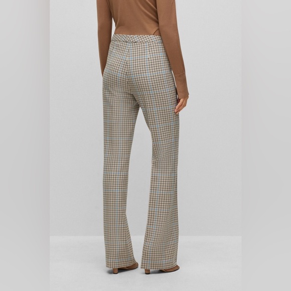 New BOSS Tuleah Regular-Fit Bootcut Trousers In Checked Size 8 - Picture 3 of 14